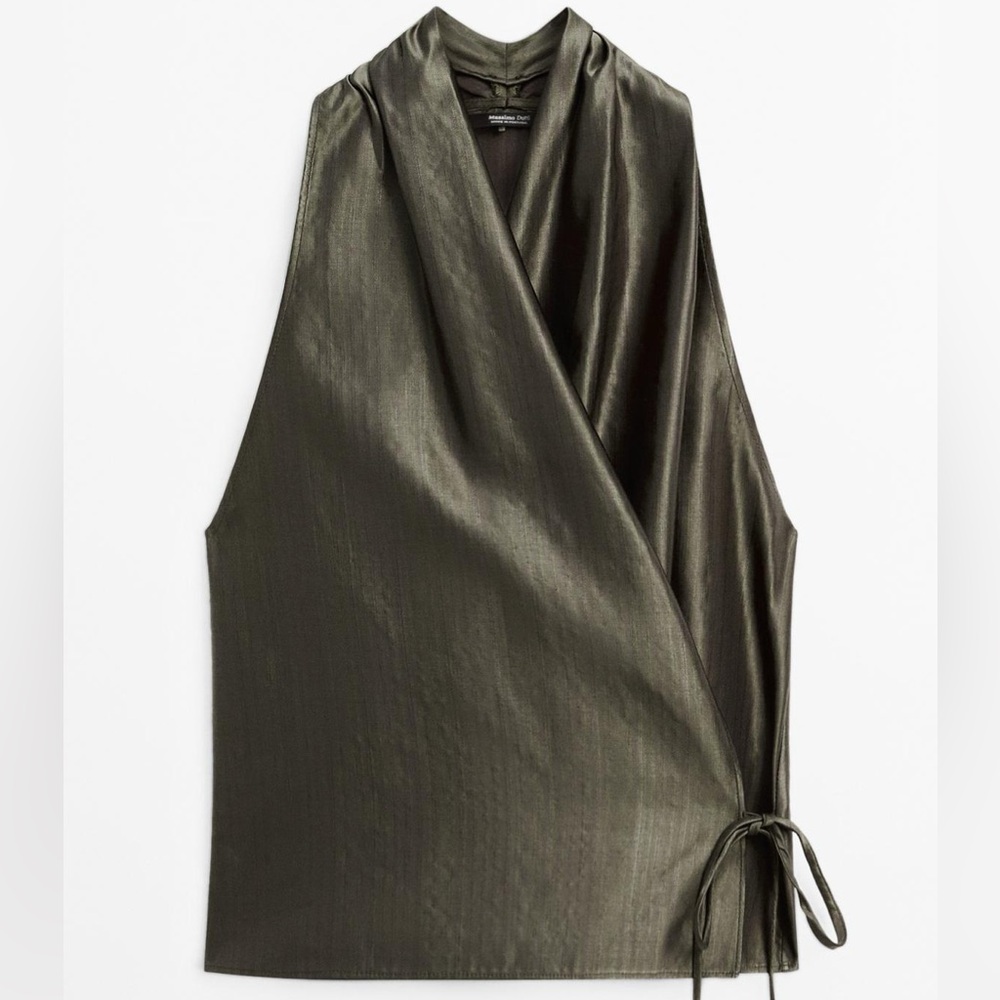 Massimo Dutti Olive Green Wrap Blouse